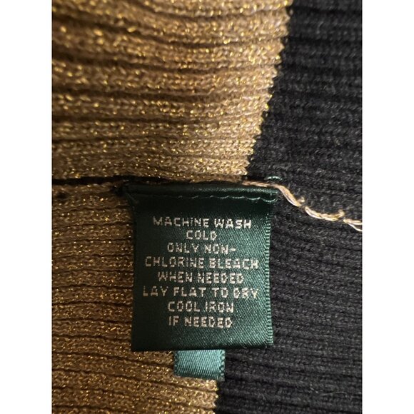 Ralph Lauren Women's Sweater Turtle Neck Black Metallic Gold Stripe Long Sleeve - Picture 10 of 10